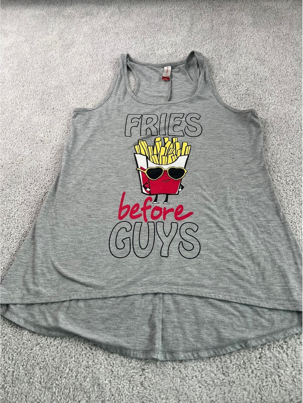 No Boundaries Fries Before Guys Tank Top Gray Graphic L/G 11-13